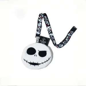 The Nightmare Before Christmas Officially Licensed Plush Portable Lanyard Bag Jack Skellington Travel Document Holder Soft Travel Organizer Theme Park Accessories 1Pc Disney