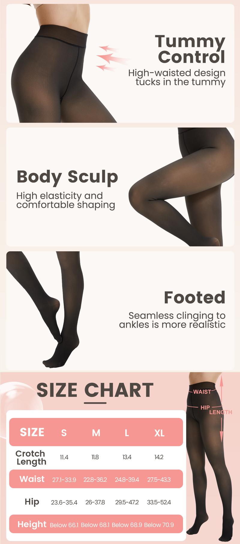 SHOWITTY Fleece Lined Tights For Women Fake Translucent Pantyhose High Waisted Thermal Leggings Ladies Stretch Sheer Thick Winter Warm Stocking Womenswear Fits Stretchy Soft