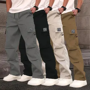Men’s spring–autumn work pants, multicolor fashion design with pockets; stylish casual straight-leg long trousers; fitted cut with medium-weight fabric., Menswear, Plain,summervibes