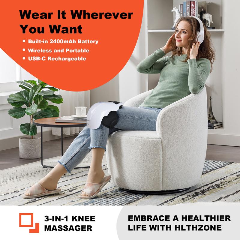 Heated Knee Brace Cordless Massager with Red Light Therapy & Vibration for Pain Relief & Arthritis Support Adjustable Gift USB Type-C Charging 3-in-1 Therapy Soothing Heat Powerful Vibration Red Light Therapy