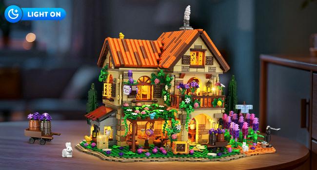 INSOON Lavender Manor House Building Set with Lights, 1960 PCS Lavender Estate Construction Model Home Decor, Romantic Lavender Flowers Cottage Building Block Kit Gift for Adults Teens Boys Girls 12+