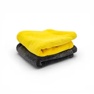 TDS 1400 MF Microfiber Cleaning Cloths - Yellow & Gray - Soft & Durable for Car & Home Use