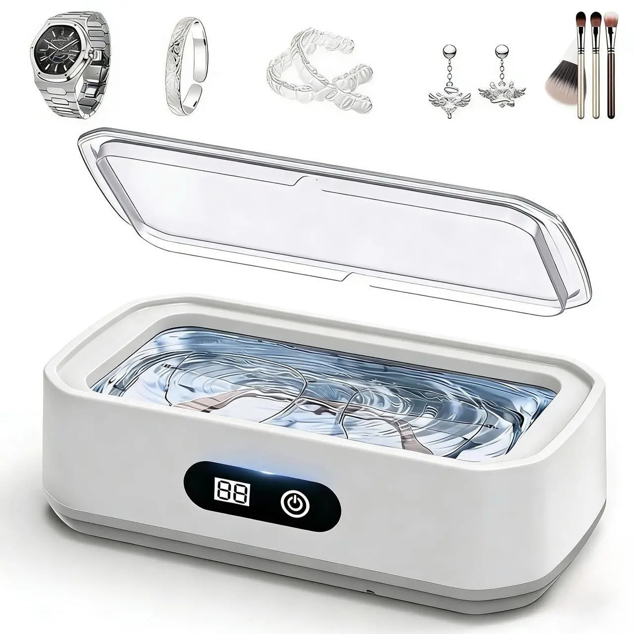 Unisex Ultrasonic Cleaner with 304 Stainless Steel Deep Clean Tank, 5 Timer Settings, Jewelry Cleaning Tool for Small Parts Fit Glasses, Watches, Dentures, Retainers, Coins