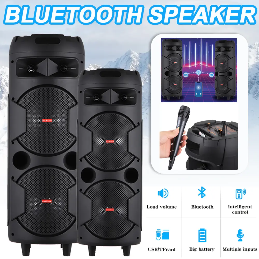 Dazone Portable Bluetooth Karaoke Boombox Speaker with Handle, Double 8"/6" Subwoofers, Loud Audio, Colorful LED Lights, Microphone, Remote Control, Rechargeable Charging, Smartphone-Compatible, SD Card & Cable Support Audio Device, Wireless