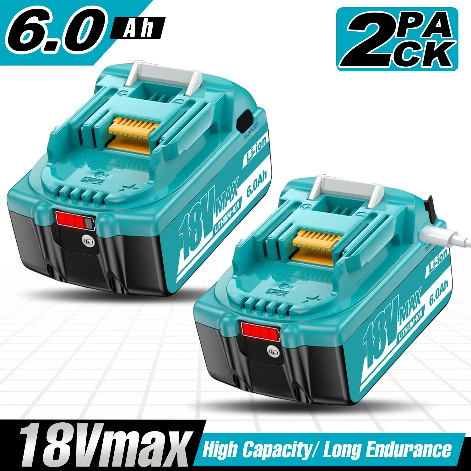 For Makita multi-functional 6.0Ah replacement battery that can be used as a high-power power bank，Equipped with a 65w-YPEC interface, it can charge and discharge.，with 18 Volt BL1890 BL1860 BL1850B BL1850 BL1840B BL1840 BL1830B BL1830 BL1815 BL1820 BL1820
