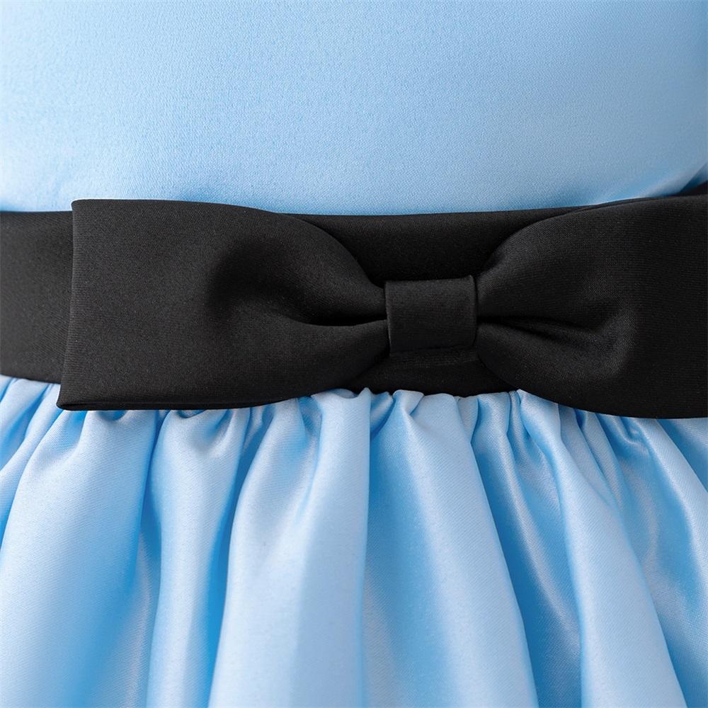 (New)01 Kids Young Girls Christmas/Halloween/Party Dress Tulle Bubble Sleeves Blue Mesh Stage Performance Alice in Wonderland Dress Bead Decoration Princess Party Outfit(Gift)11