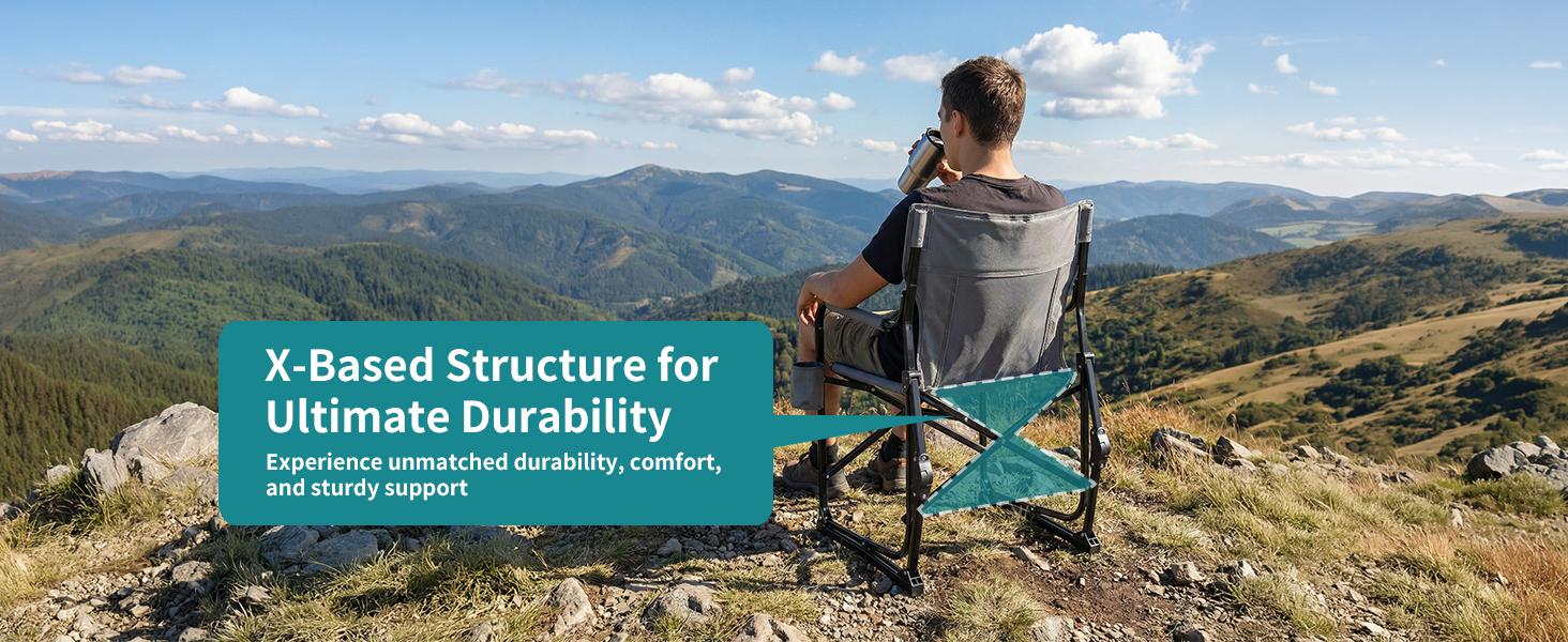 Stowaway Rocker ,Folding Camping Chair, Padded High Back, Adjustable Lumbar Support, Extra Wide for Adults, 5000 LBS Steel Frame, Portable Outdoor