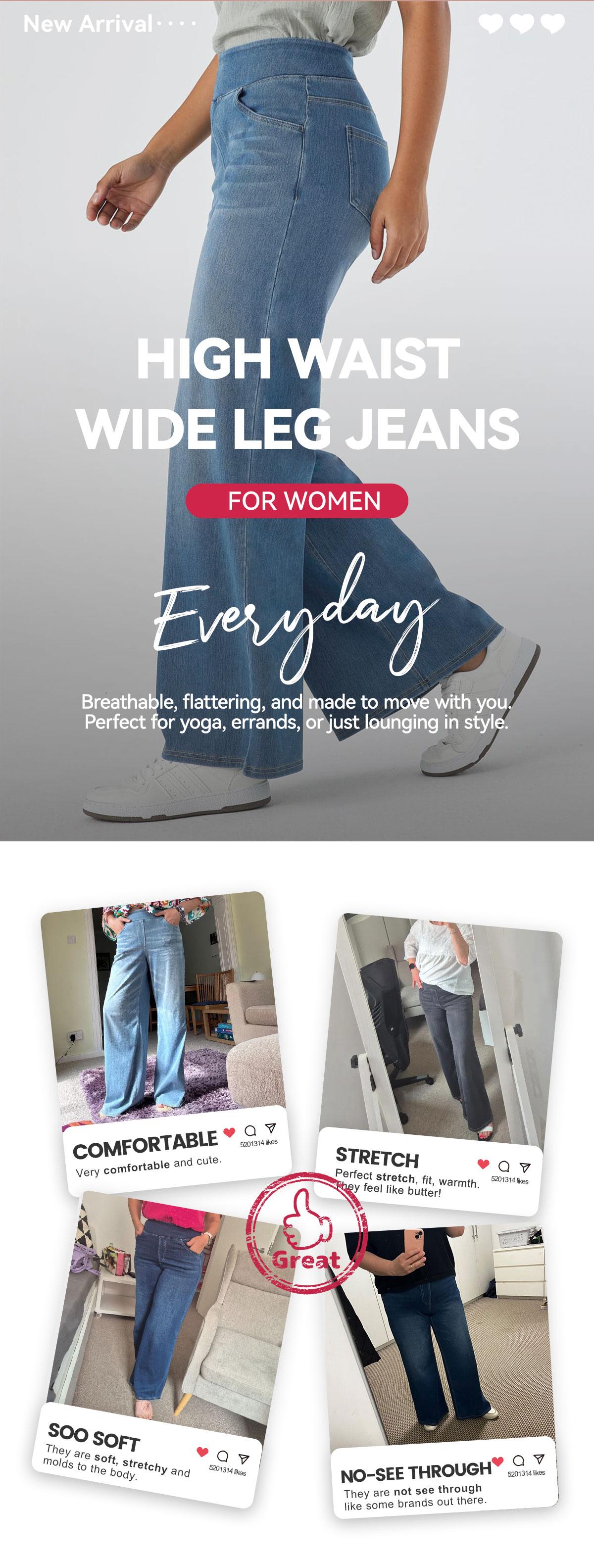 SHOWITTY Women's Wide-Leg High Waisted Straight Leg Jeans with Pockets – Stretchy Denim Pants