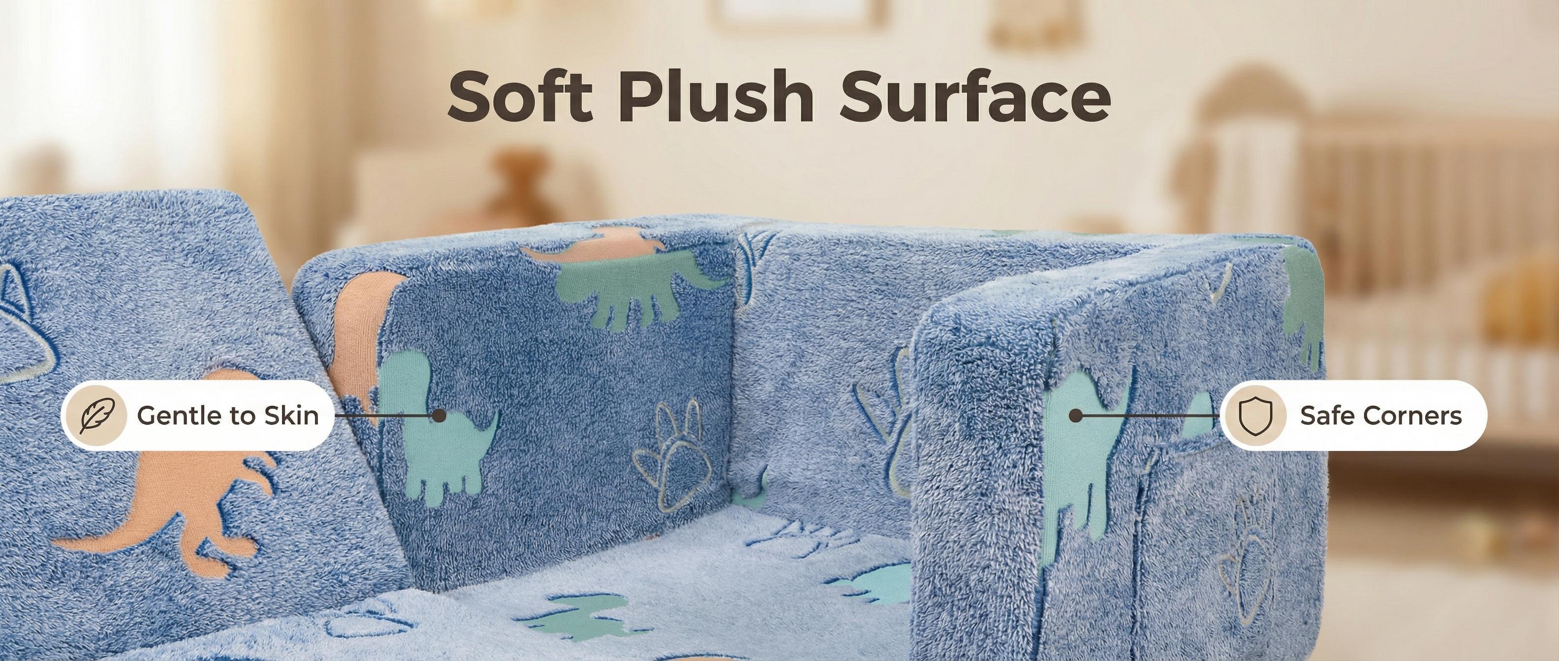 Children's sofa folding chair, blue dinosaur pattern, easy to assemble and clean, suitable for living room, bedroom, children's room, courtyard, turning sofa into bed, suitable for girls and boys' Christmas and birthday gifts, [Restore shape after vacuum