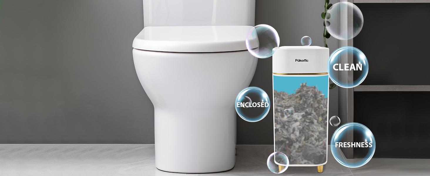 Pukomc Auto-Sensor Trash Bin – Wave & Knee Induction, Quick Voiceless Open, Removable Liner, Battery-Powered White trash cans for kitchen Automatic Dustbin trash cans for kitchen household items