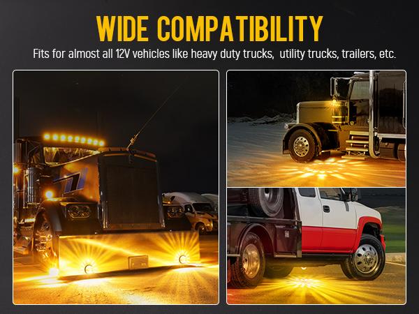 Partsam 2Pcs Glass Watermelon Lights Diamond-Shaped Lens Amber LED Side Marker Turn Signal Lamp with Stainless Steel Bezel Replacement for Peterbilt Freightliner Trucks Trailers RVs Bumper Under Glow