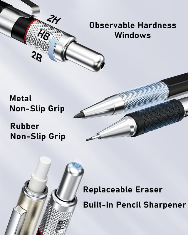 Four Candies 25PCS Mechanical Pencil Set with Case - 3PCS Metal Pencils 0.5 0.7 0.9mm, 3PCS 4B Erasers, 432PCS Graphite Leads for Writing Drawing Sketching Christmas Gifts, Stationery Writing Tools Four Candies 25PCS Mechanical Pencil Set with Case - 3PCS Metal Pencils 0.5 0.7 0.9mm, 3PCS 4B Erasers, 432PCS Graphite Leads for Writing Drawing Sketching Christmas Gifts, Stationery Writing Tools