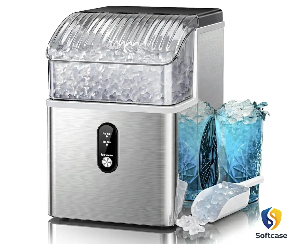 Nugget Ice Makers Countertop,Portable Ice Machine with Crushed Ice, 35lbs/Day,Self-Cleaning,One-Click Operation for Home Use(Silver) Professional Summer Vibes Use Kitchen Counter Portable Glass Steel Variation Party Tasty Treat Cooling Assistance Cooking