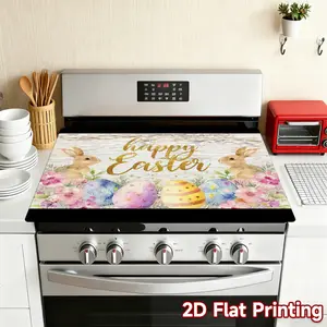 1pc, 2D Flat Printing Stove Cover Mat Protection Pad Easter Celebration Floral Scene, for Multifunctional Flat Top Oven, Washing Machine,dryer, Mouse Pad, Kitchen Decorationstove Panel Protector,perfect for Any Kitchen,washing Machine