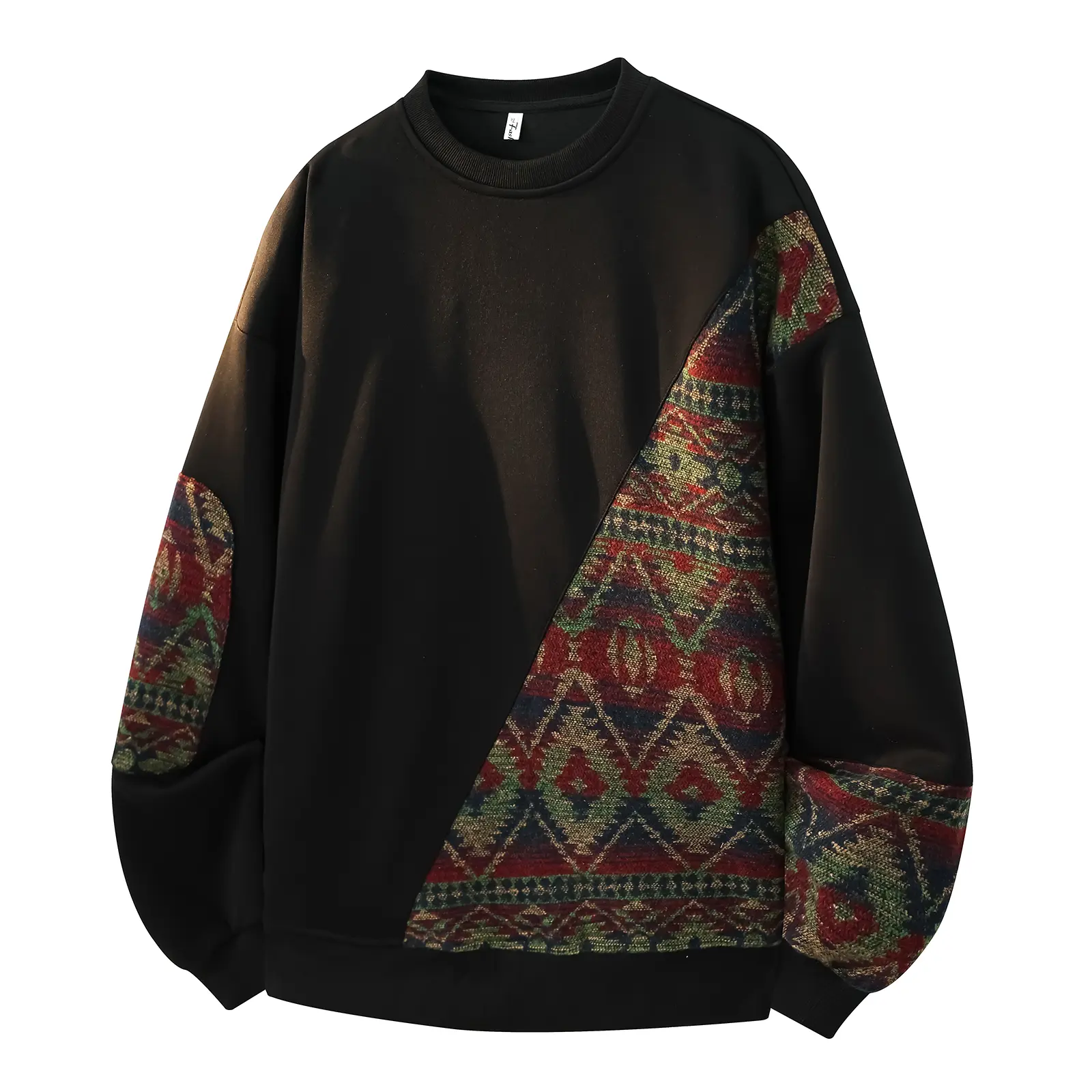 GURUNVANI Men's Vintage Aztec Ethnic Patchwork Crewneck Sweatshirt - Relaxed Fit, Retro Geometric Print Pullover, Mens Tops with Comfortable Fabric for Streetwear & Workwear Vibe, Graphics