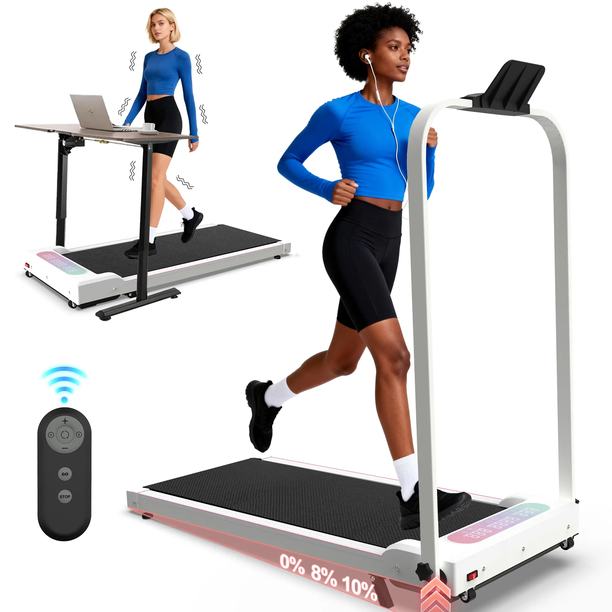 【Bellemave】2-in-1 Compact Portable Incline Treadmill with Handlebar, Speed Control, Remote, Walking-Vibration Pad, Foldable for Home Workouts, Small Spaces, Home Office Use, Workout Station, Walking Pad, Treadmills For Home
