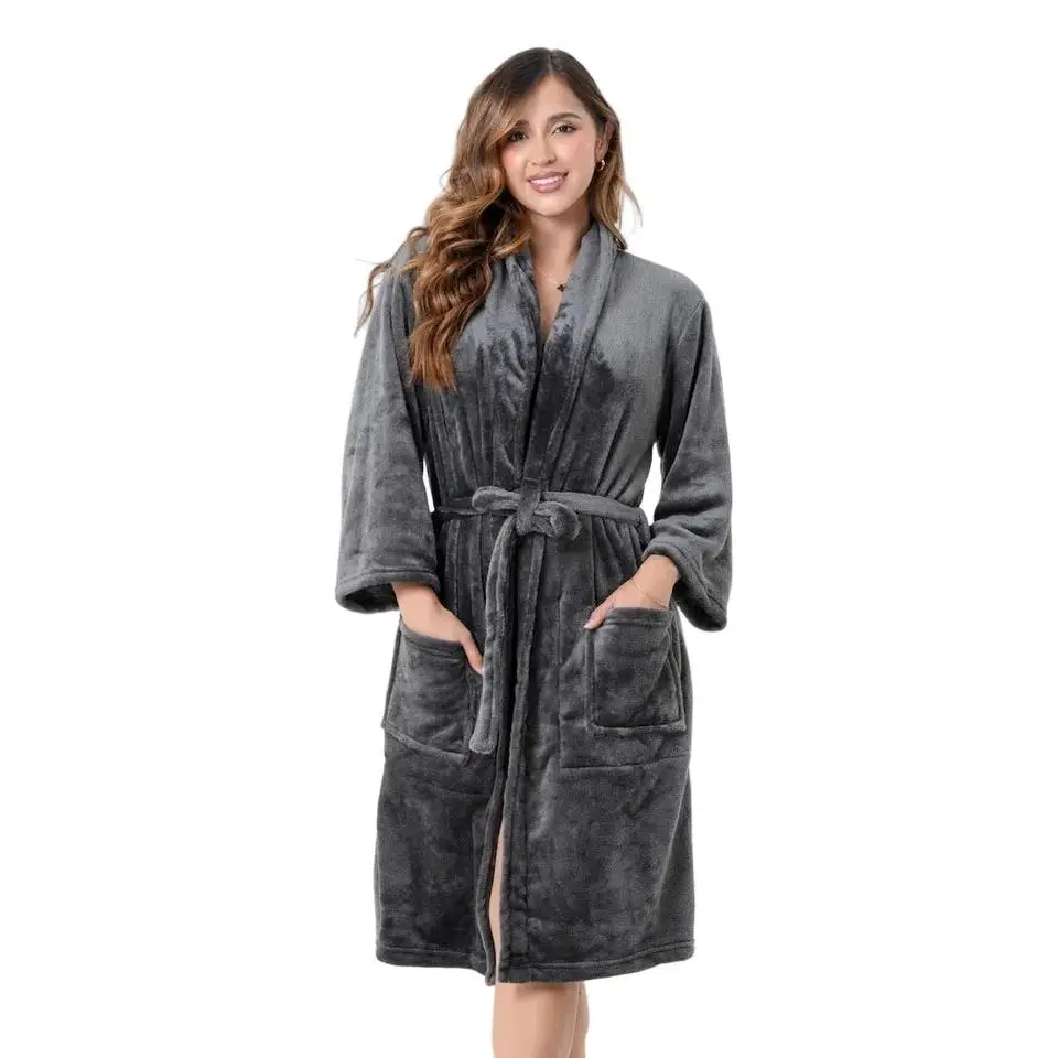 Women's Microfiber Bathrobe - Salome PJ601, Lightweight, High-Density, Extra Soft, Quick-Dry, Breathable, Tie-Up, Pockets-Equipped All-Year Loungewear, Ideal for Post-Surgery Recovery & Spa Days