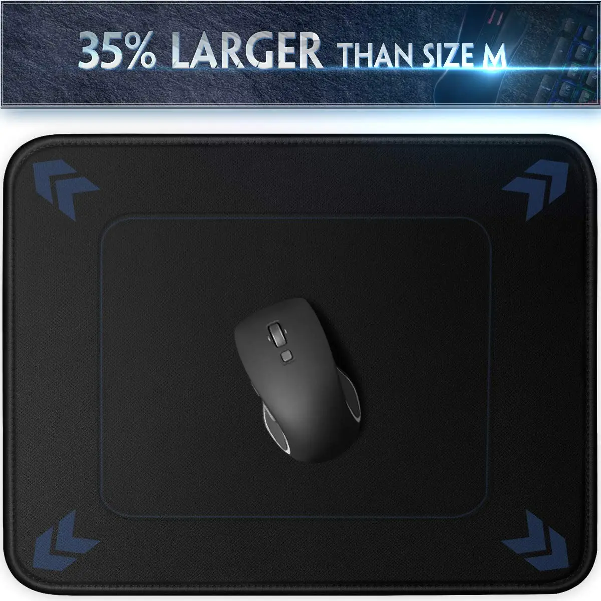[35% Larger] Gaming Mouse Pad 12x10x1/8 in. Delicate Stitched Edges & Non-Slip Natural Rubber Base, Premium-Textured & Waterproof Mousepad, Mouse Mat for Computer, Laptop, PC, Office & Home, Black