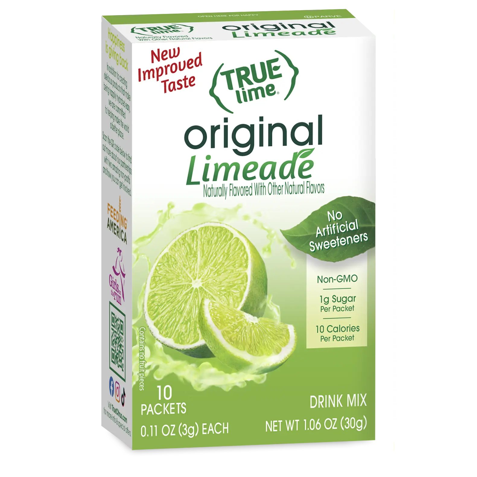 True Lime Original Limeade Drink Mix | 10 Cal | No Artificial Sweeteners | Non-GMO Stick Packets