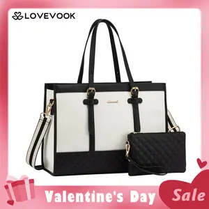 【Valentine's Day Gift】LOVEVOOK Laptop Tote Bag with Clutch Purse, Canvas Computer Bag Office Briefcase, Casual Handbag for Travel, Crossbody for College, Teacher, School TikTokShopJumpstartSale