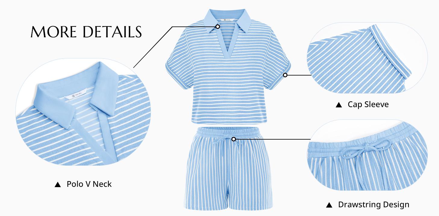 Cicy Bell Womens Striped 2 Piece Short Sets Summer Short Sleeve Collared V Neck Cropped Tops Vacation Casual Lounge Outfits Cicy Bell Womens Striped 2 Piece Short Sets Summer Short Sleeve Collared V Neck Cropped Tops Vacation Casual Lounge Outfits