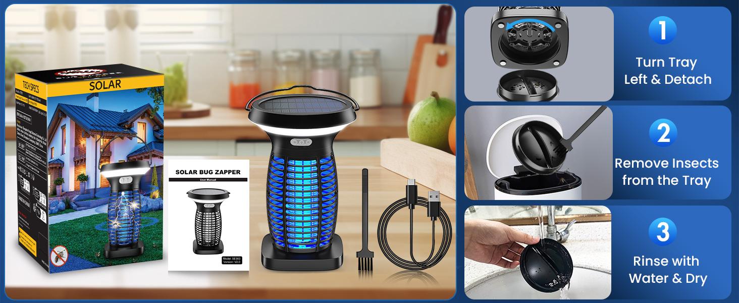 AUKFA Solar Bug Zapper Outdoor Indoor Waterproof,  solar powered Electric insect catcher with Panel Sensor,  Mosquito Zapper for Home, Patio, Camping