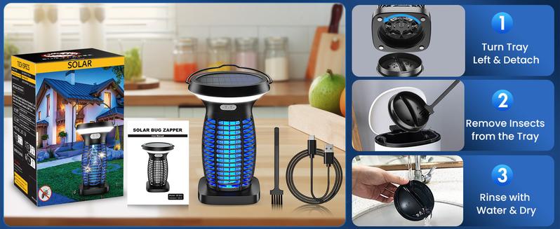 AUKFA Solar Bug Zapper Outdoor Indoor Waterproof,  solar powered Electric insect catcher with Panel Sensor,  Mosquito Zapper for Home, Patio, Camping