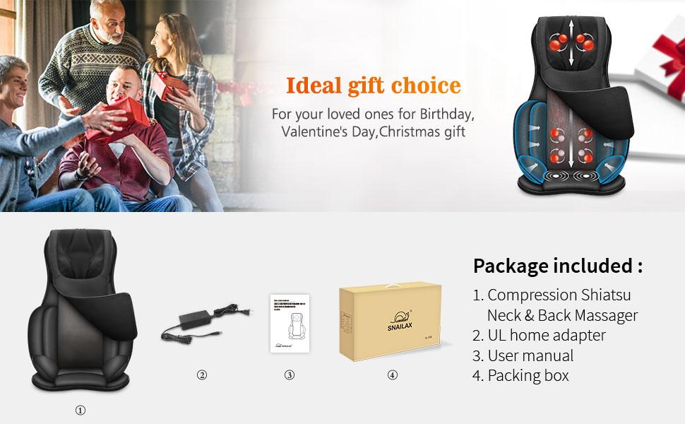 Snailax Full Body Massage Chair Pad -Shiatsu Neck Back Massager with Heat & Compression Adjustable Home Appliances Gift