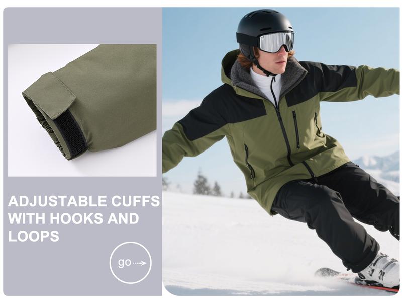 Men's Mountain Ski Jacket Waterproof Fleece Liner Snow Coat Warm Winter Windproof Hooded Raincoat