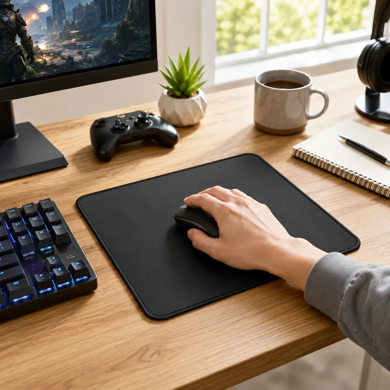 MROCO Essential Office & Gaming Mouse Pad, 30% Larger, 8.5” x 11” in, Black | Anti-Fray Stitched Edges, Premium Textured Surface, Non-Slip Rubber Base, Water and Stain Resistant Protection Non Slip Mousepad
