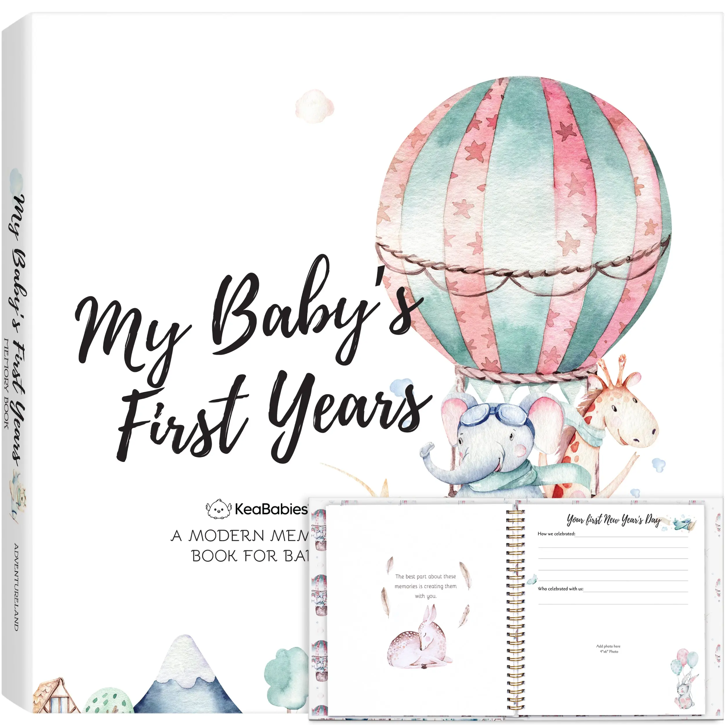 First 5 Years Baby Memory Book Girl, Boy - 90 Pages Hardcover First Year Milestone Keepsake Book, Newborn Scrapbook for New Parents, Minimalist Photo Album Journal, New Mom Gifts