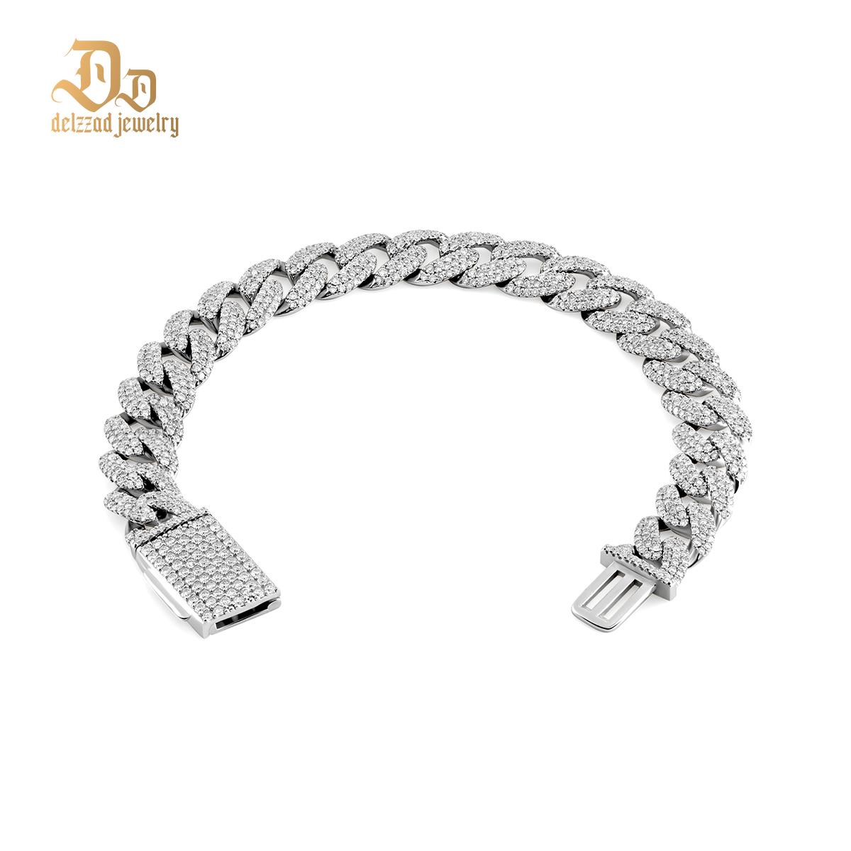 Delzzad (MSG.01) 14K Gold-Plated Hip Hop Bling Cuban Bracelet Necklace Chain VVS Synthetic Moissanite S925 Unisex Sparkle Cuban Chain Perfect for Any Occasion & Everyday Wear Birthday Anniversary Christmas Gifts