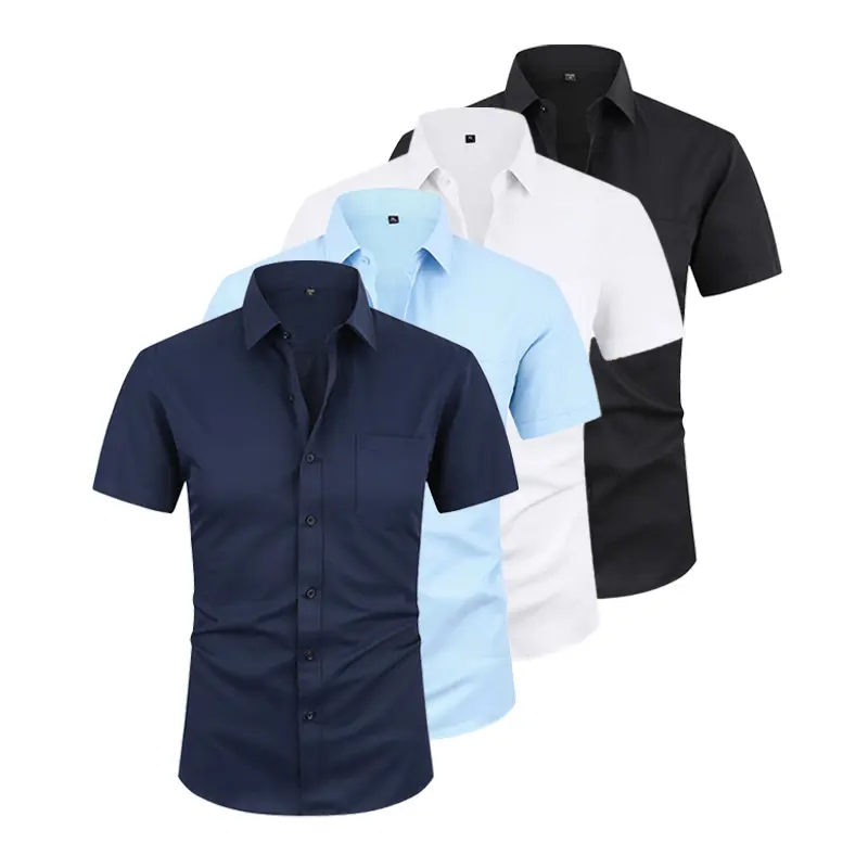 Korean-Style Slim Fit Turn-Down Collar Short-Sleeve Shirt for Men, Solid  Color, Versatile, Wrinkle-Resistant - TikTok Shop