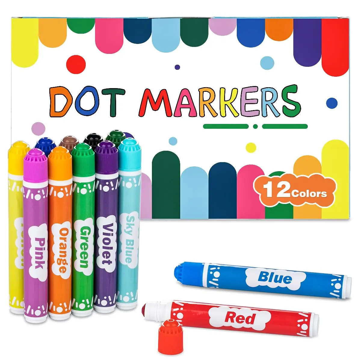 Dot Markers for Kids, 12-Color Bingo Daubers, Washable Bingo Markers for Kids Drawing Coloring, Arts and Crafts Supplies Dot Paint Marker Set