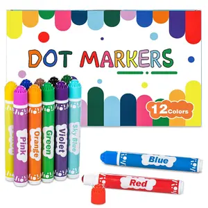 Dot Markers for Kids, 12-Color Bingo Daubers, Washable Bingo Markers for Kids Drawing Coloring, Arts and Crafts Supplies Dot Paint Marker Set