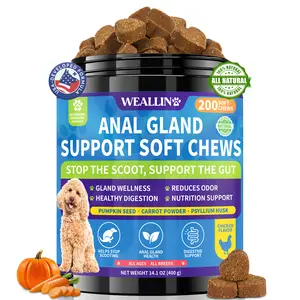 WEALLIN Anal Gland Soft Chews for Dogs – Chicken Flavor | Supports Anal Gland Health & Bowel Function | Fiber Supplement with Pumpkin, Inulin & Probiotics for Digestive Health – 200 Chews