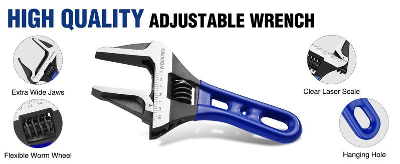 #JumpstartSale WORKPRO Stubby Adjustable Wrench, Jaw Opening Wrench, Metric/SAE Scales, Cr-V Steel, Ideal for Work in Confined Spaces