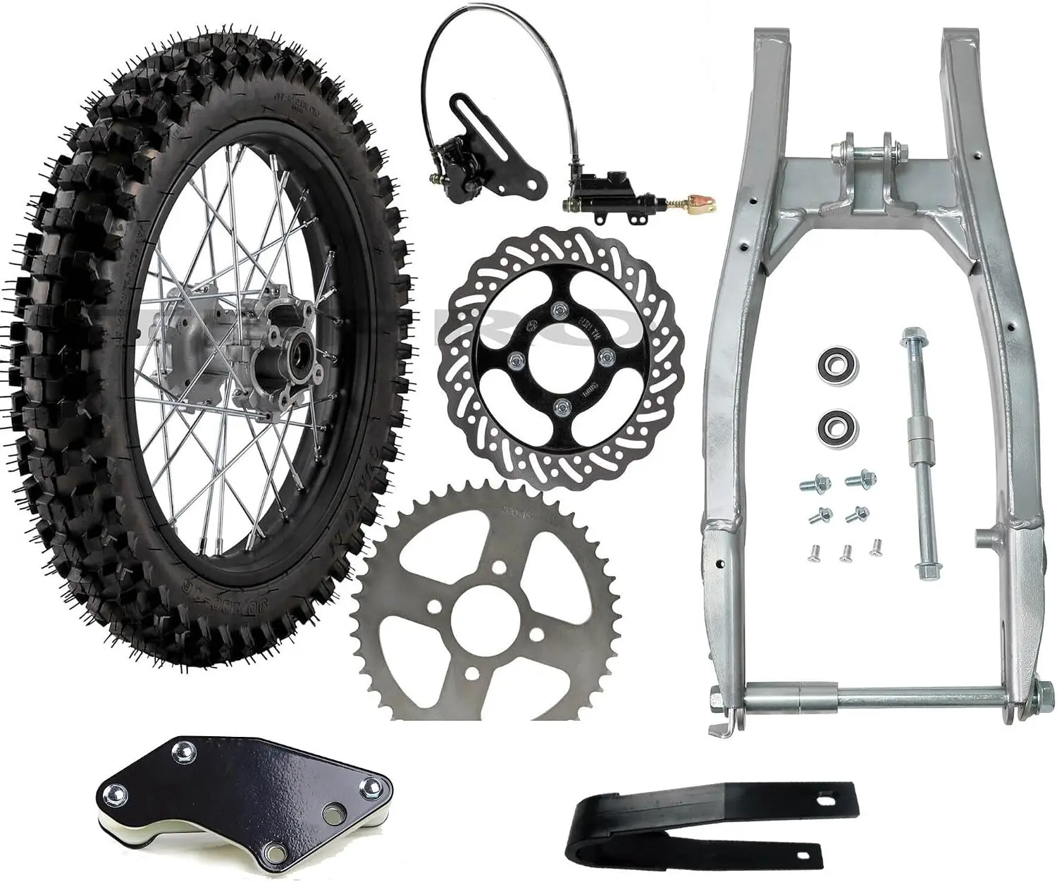 16" Rear Wheel 90/100-16 Tire and Rim with Disc Brake Assembly + Sprocket + Swing Arm Kit for Dirt Pit Bike Motocross Off Road Apollo Taotao SSR 125cc 150cc 200cc 250cc