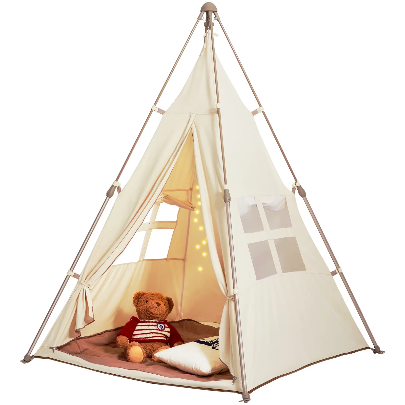 VEVOR Kids Play Tent,  Teepee Tent for Kids 1-5 Years Old, Tent for Kids with Windows for Indoor and Outdoor, Foldable Toddler Tent with Mat and Carrying Bag, Kids Tent for Boys and Girls, Beige