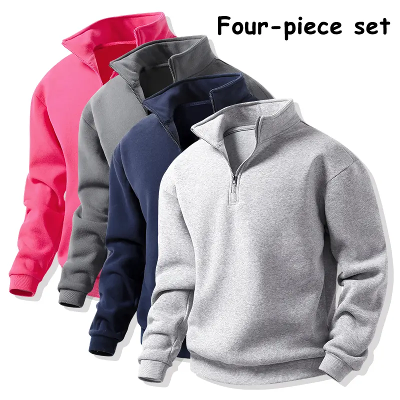 4-Pack Quarter Zip Pullover Sweatshirts for Men — Classic Stand Collar, Long Sleeve Fleece Sweatshirts, Casual Athletic Workout, Basic Quarter Zip Sweater, Great Value Pack, Plain Soft Warm Collared Sweatshirts, Everyday Streetwear Tops