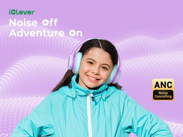 iClever Kids BTH26 Active Noise Cancelling Headphones Bluetooth5.4 Headphones with Mic Audio Earbuds Headset