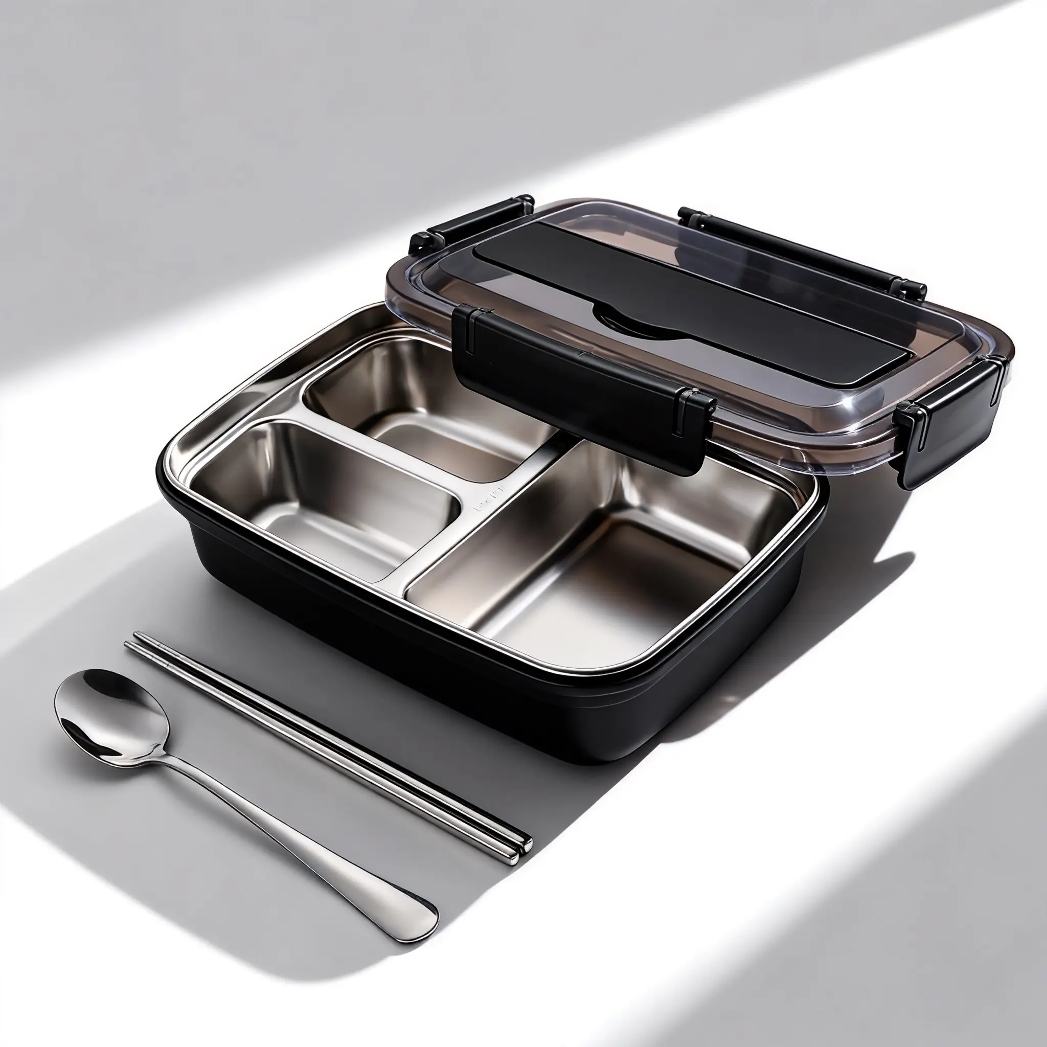 304 Stainless Steel Thermal Lunch Box - 3-Compartment Leakproof Microwavable Insulated Bento Box Tableware for School, Office, Durable Food Storage, Included Cutlery, Easy to Clean, Lunch Boxes