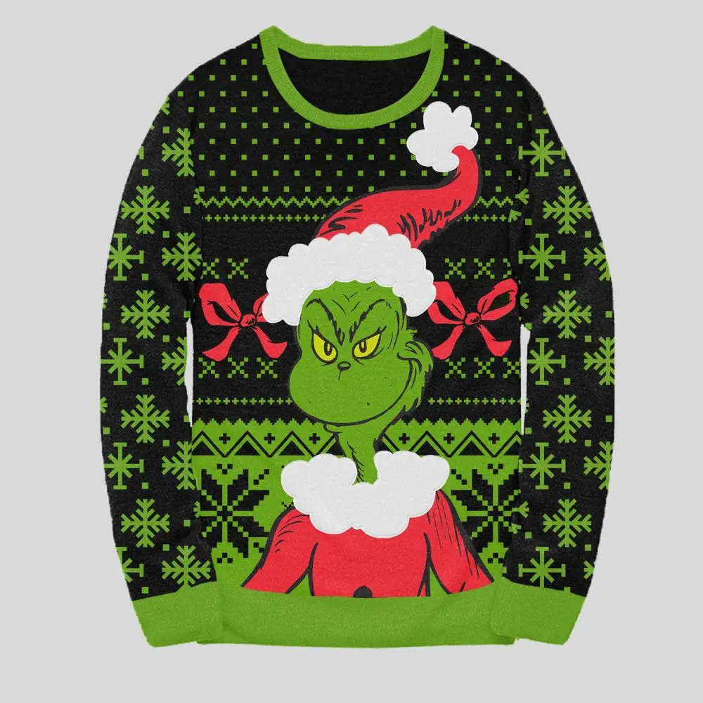 Men's Dr. Seuss The Grinch Ribbed Basic Acrylic Fabric Knitwear Garment