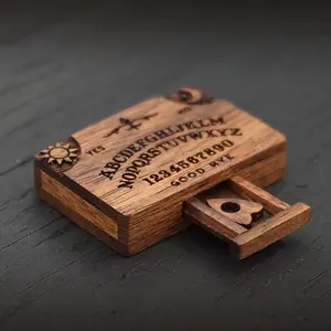 Miniature Spirit Board with Drawer, Handmade Wooden Ouija Board, Halloween Decorations for Home & Tabletop