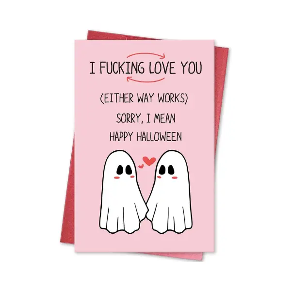 Halloween fall Gift Naughty Ghost Halloween Card for Boyfriend & Girlfriend, Funny Halloween Card for Husband & Wife, Playful Spooky Birthday Gift for Couples, Romantic “I Love You” Card