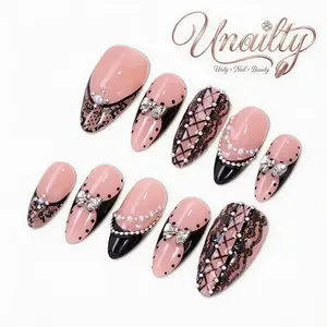 Unailty | Corset Noir | Professional Salon-Quality Handmade Press-On Nails | High-Strength & Durable | Reusable