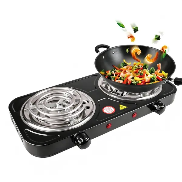 Portable Double Coil Electric Hot Plate Countertop Cooking Burner, Adjustable Temperature Control for Home Dorm Camping Stove Cooker