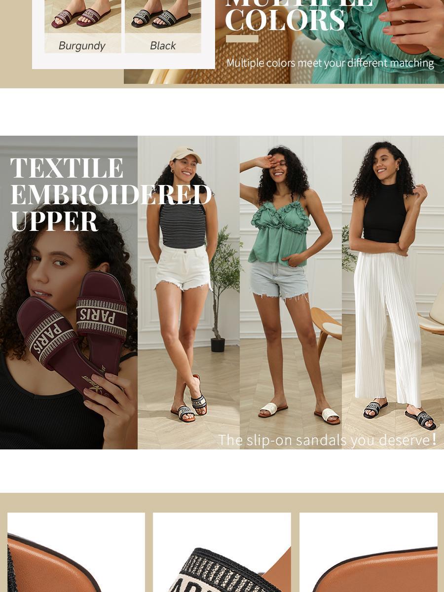 Athlefit Summer Black Flat Sandals for Women Comfortable Slip On Slide Sandals 2024 Fashion Shoe Girl Footwear