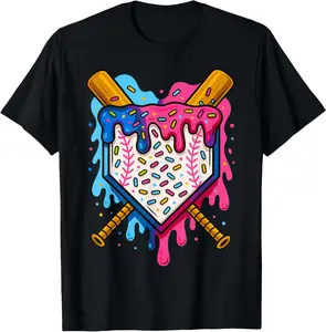Baseball Boys Ice Cream Drip Baseball T-Shirt - Crewneck Men Women Youth Boys Girl T-shirt Cotton Fabric