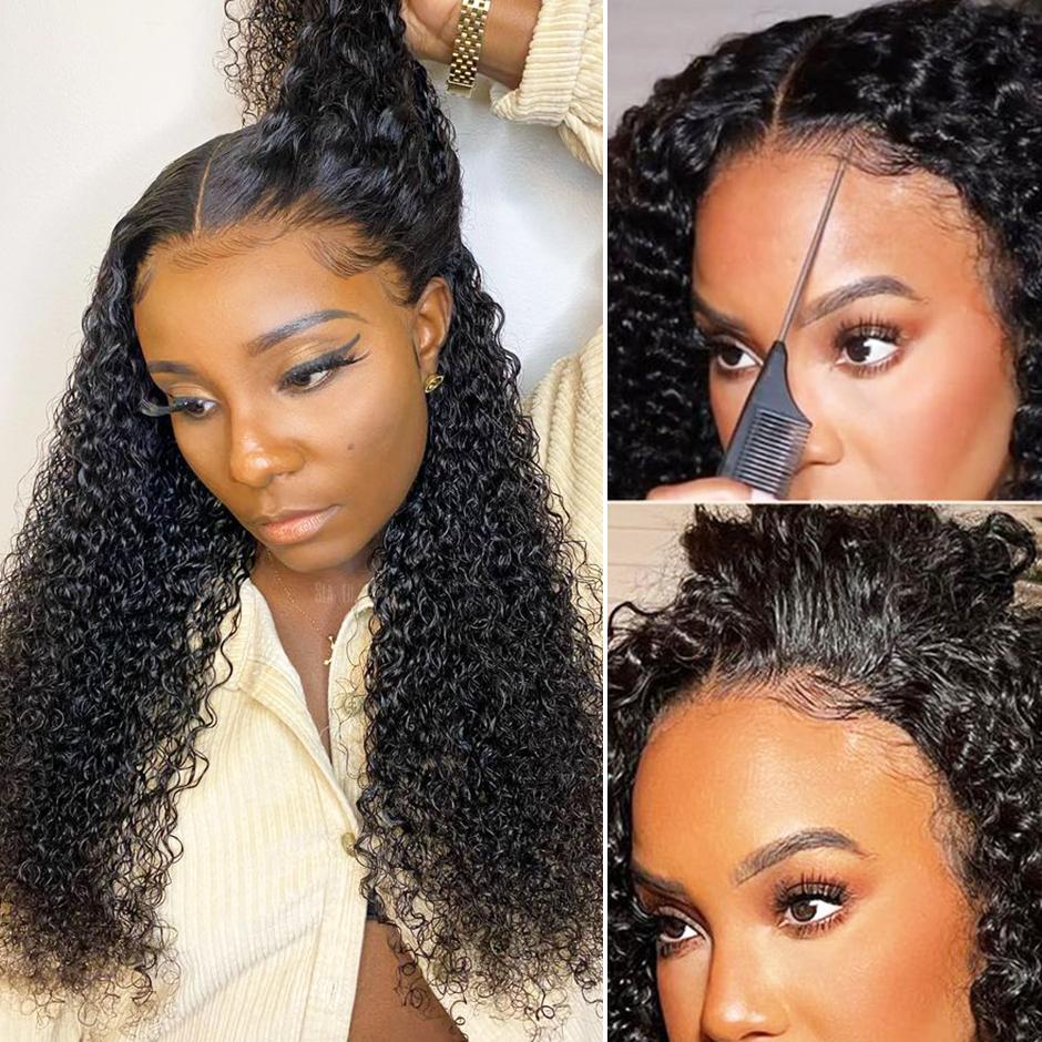 More Face Kinky Curly Pre-Cut Wear Go Glueless Wig Quick Install Pre Bleached Knots 4*6 HD Lace Closure Wigs 180% Density